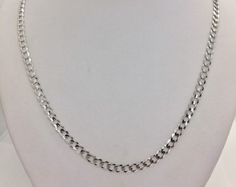 10K Solid White Gold Cuban Link Chain Necklace (18-30 inch)