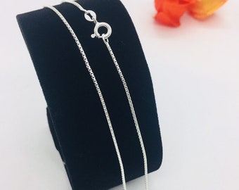 Collar de mujer con cadena de caja redonda de plata de ley 925 de 1 mm (40-61 cm)