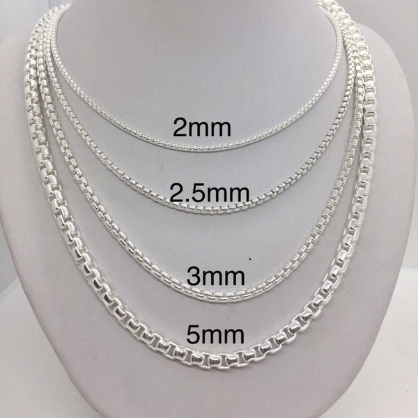 Round Box Chains 925 Sterling Silver Solid Chains 2mm-5mm Men's Women's Necklace 16"-30" CUSTOM LENGTHS OFFERED