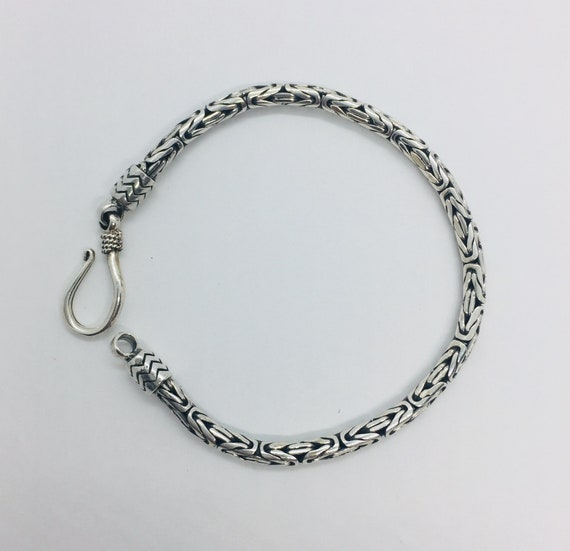 Sterling Silver 3mm Round Bali Byzantine Bracele Women's Handmade