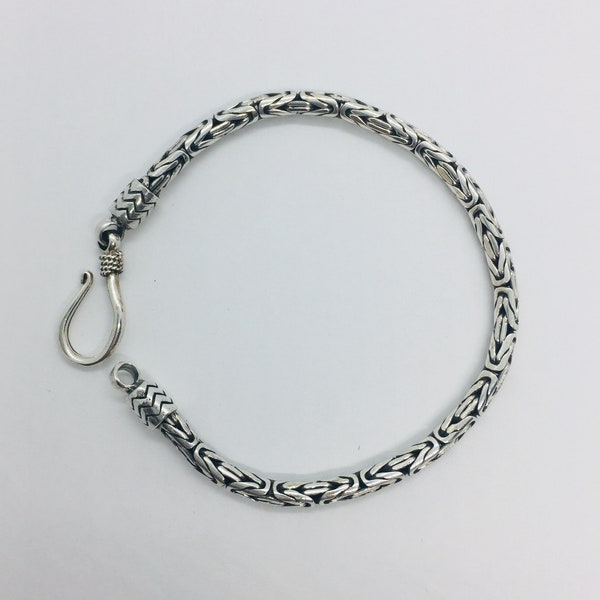 Sterling Silver 3mm Round Bali Byzantine Bracele Women's Handmade Antiqued Finish Nickel Free 7''