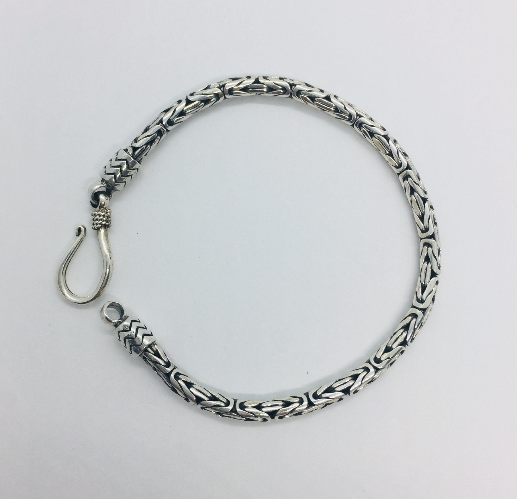 Sterling Silver 3mm Round Bali Byzantine Bracele Women's Handmade