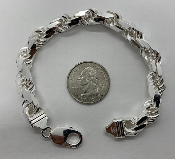 9mm Men's Solid 925 Sterling Silver Handmade Rope Bracelet 8