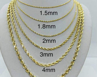 14k gold solid rope chain necklace diamond cut men's women's 5mm  16