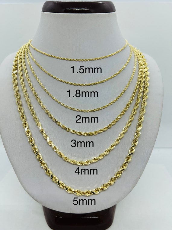 Buy 14k Yellow Gold Solid Diamond Cut Rope Chain 18-30 Inch 5mm