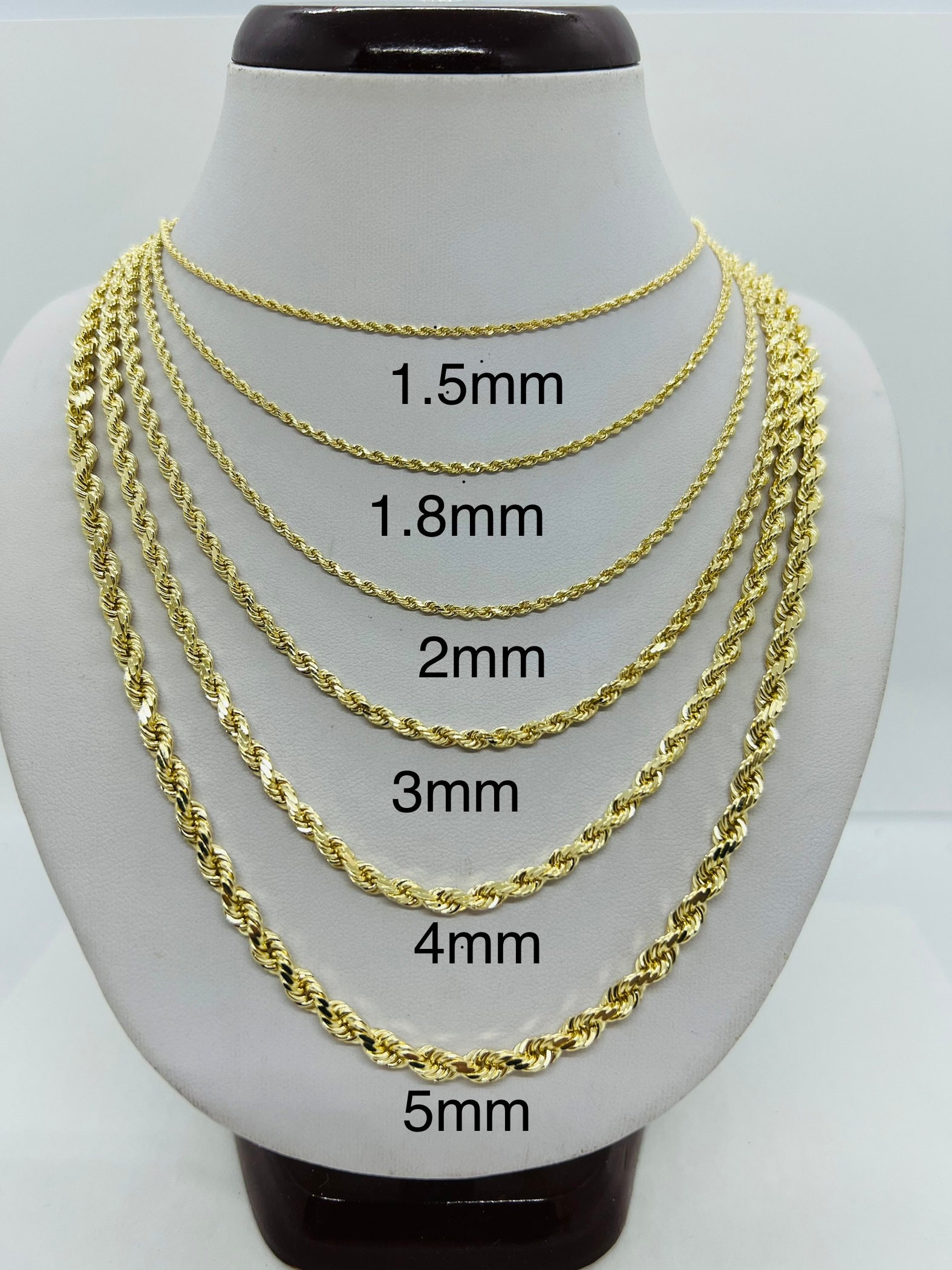 14k gold solid rope chain necklace diamond cut men s women s 1.5mm 5mm 16 30 Etsy