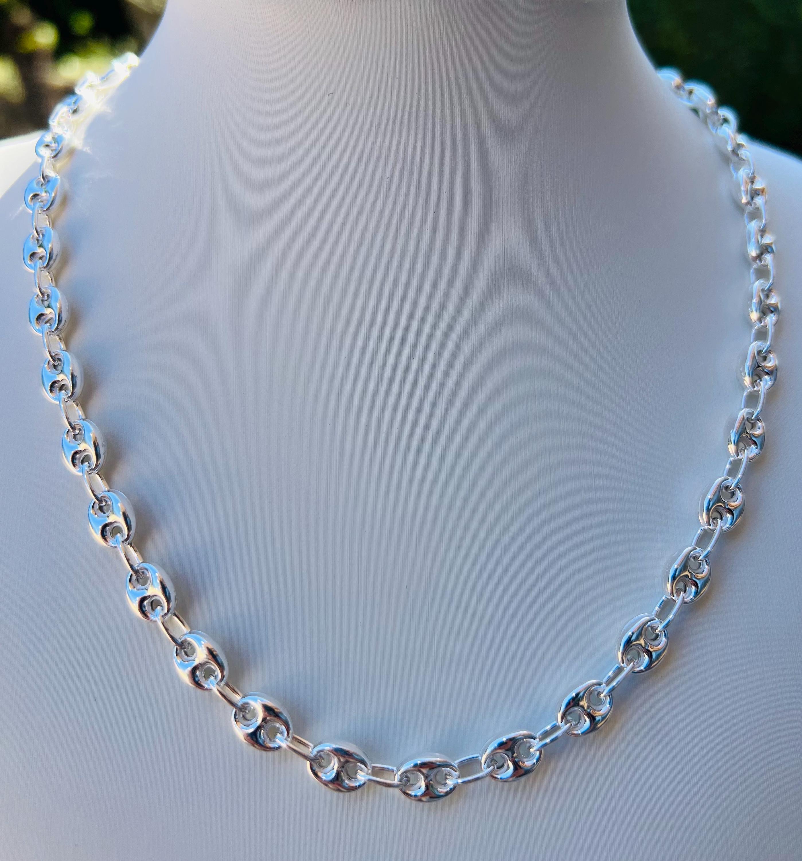 Sterling Silver Puffed Anchor Link Chain, Mariner Necklace