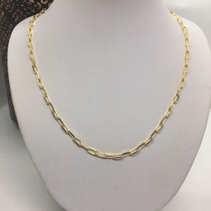 Paper Clip Solid 14K Gold Chain Necklace Men&#39;s Women&#39;s 3.5mm 16&quot;-24&quot; Mother&#39;s Day Gift