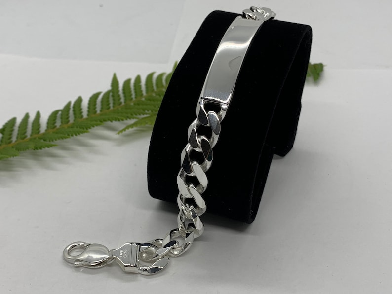 11mm 925 Sterling Silver Men's Cuban Link ID Bracelet Etsy