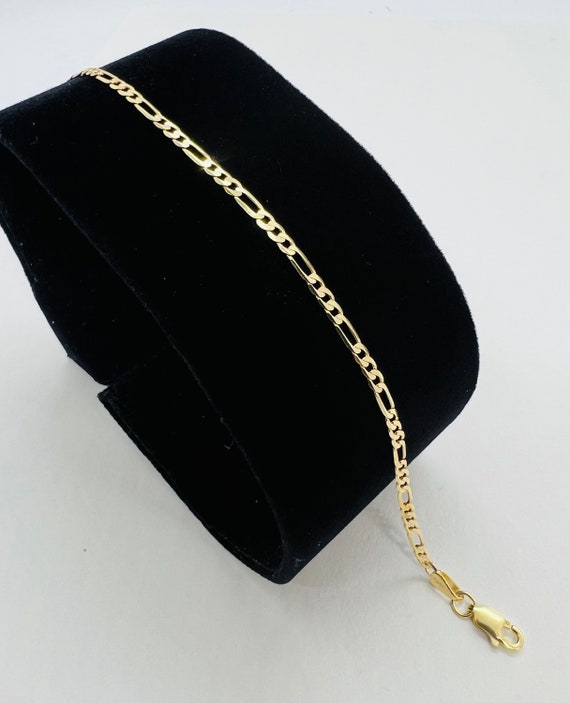 アクセサリー 10K Figaro Bracelet 19cm 2mm Olive & Chain Solid 10k Yellow Gold Figaro Link Chain