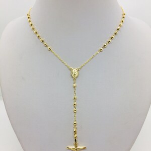 14K Solid Yellow Gold Rosary Necklace – Crucifix – Men’s / Women’s – 16″, 18″, 24″ – Lobster Clasp