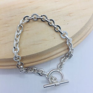 Sterling Silver Men&#39;s Women&#39;s Bracelet Round & Oval Link Bracelet Toggle Clasp Handmade 5mm sizes 7&quot;,8&quot;, 8.5&quot;, 9&quot;