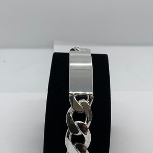 15mm 925 Sterling Silver Men&#39;s Cuban Link ID Bracelet 8&quot; 9&quot; Free Laser Engraving