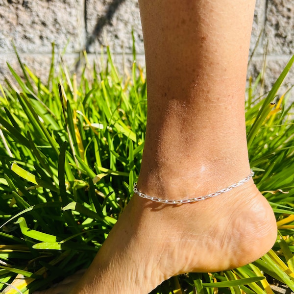 2.5mm 925 Sterling silver women's paper clip link anklet anklet bracelet 9" 10" 11"