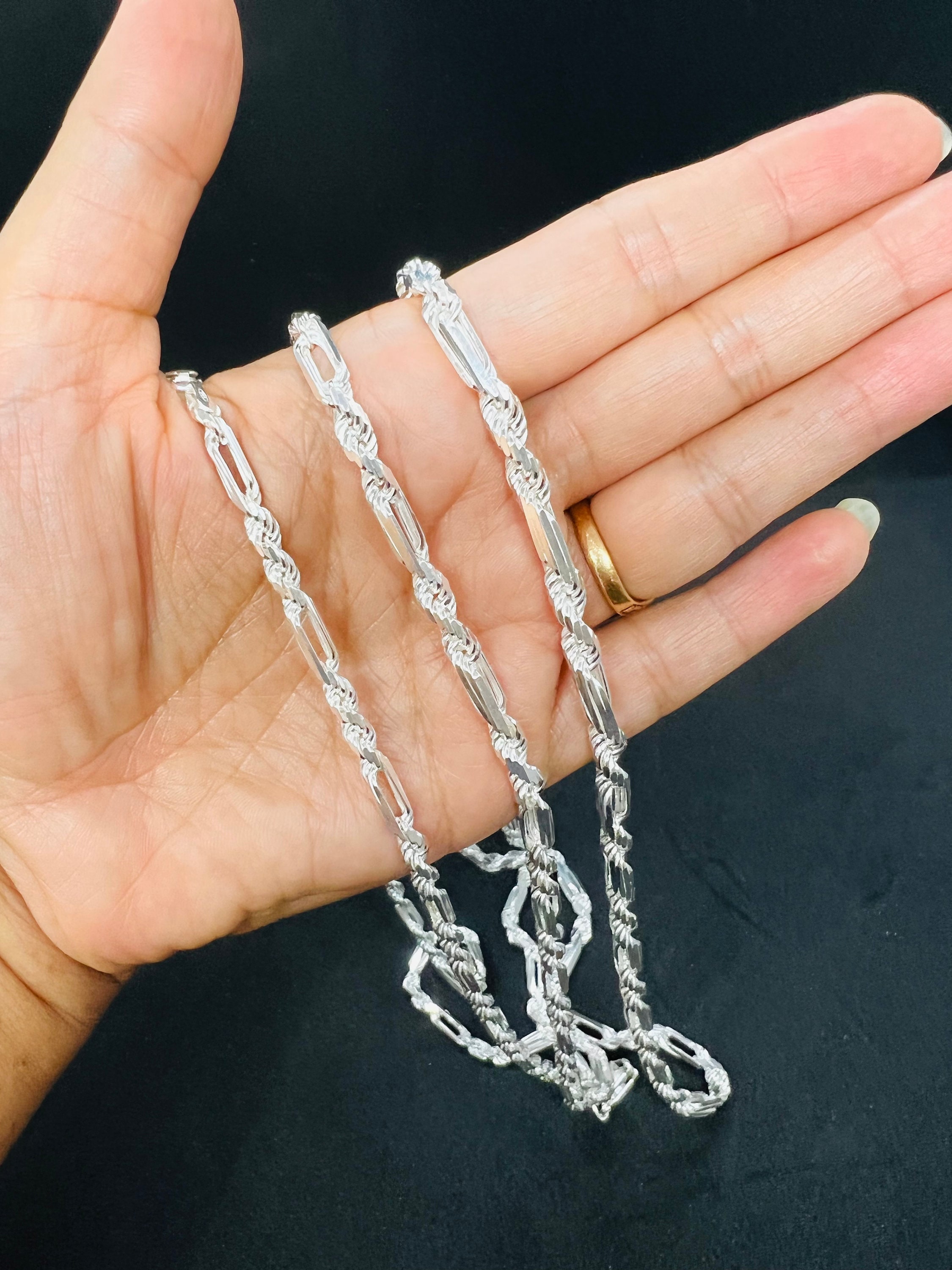 Figarope Chains 925 Sterling Silver Men's women's Solid Figaro Rope chain Necklace 18"- 28" 4mm, 4.5mm and 5mm, silver rope chain