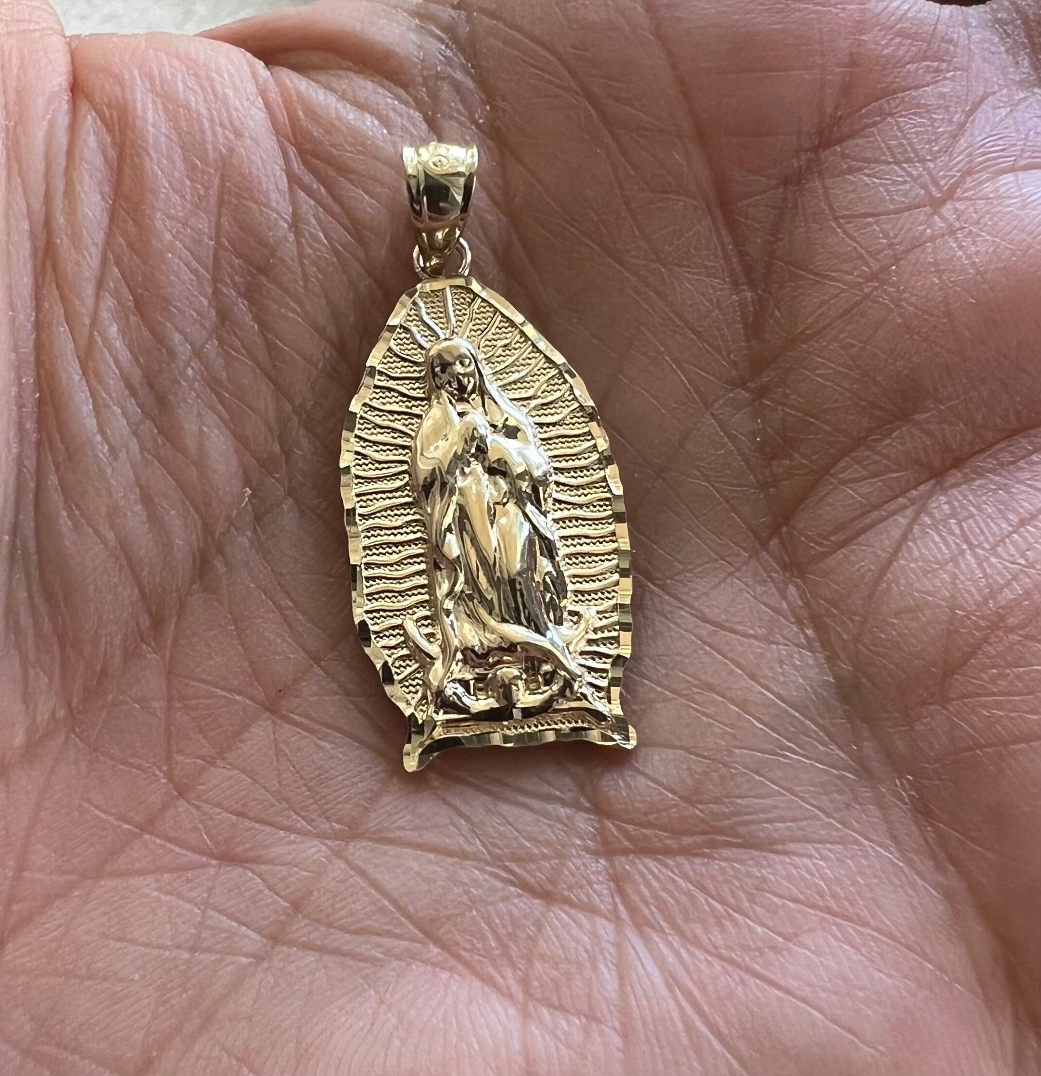 14k Solid Gold Our Lady of Guadalupe Pendant Men's Women's Medallion ...