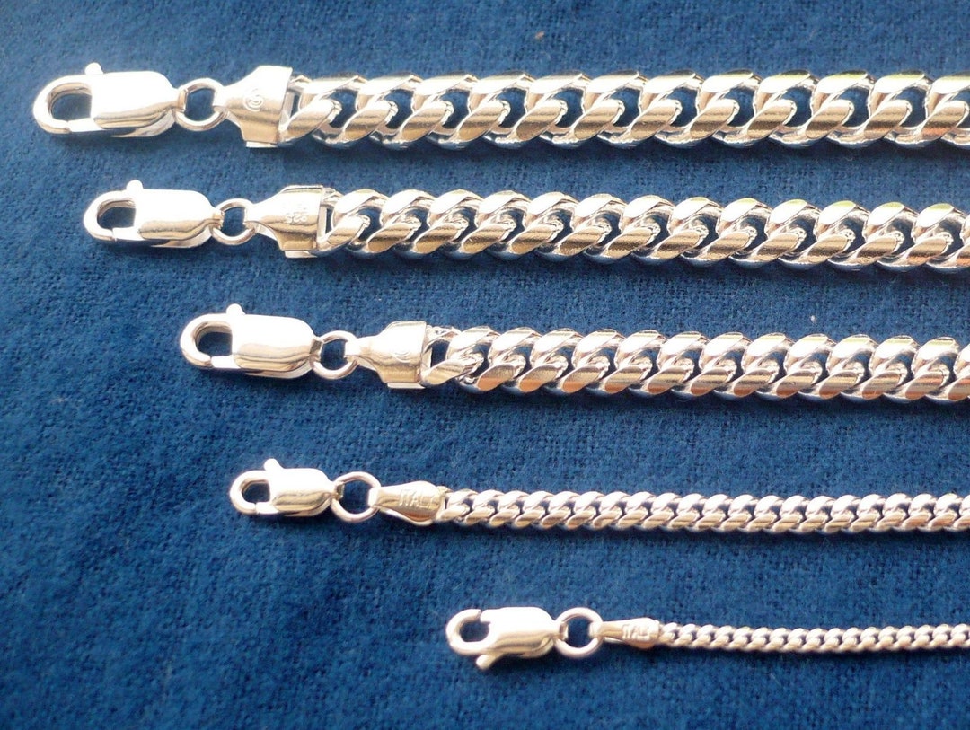 Sterling Silver Miami Cuban Link Chain, Handmade (2mm-8mm, 16-30