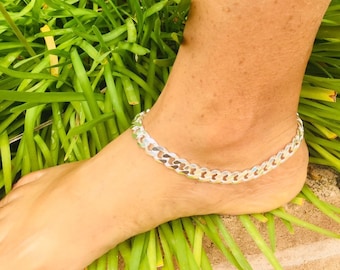 925 Sterling Silver THICK anklet 8mm Cuban link chain ankle bracelet Women's Anklet 9" 10" 11” custom lengths available