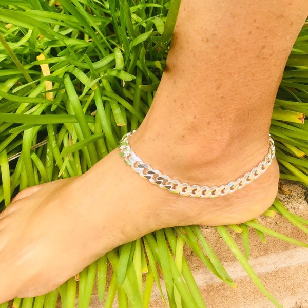925 Sterling Silver THICK anklet 8mm Cuban link chain ankle bracelet Women's Anklet 9" 10" 11” custom lengths available