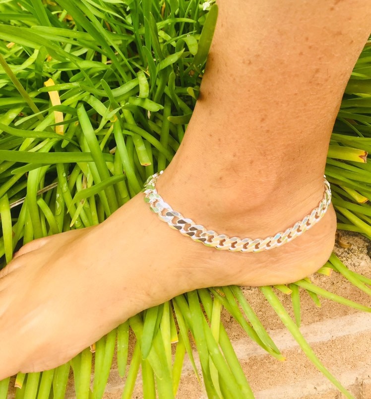 925 Sterling Silver THICK Anklet 8mm Cuban Link Chain Ankle