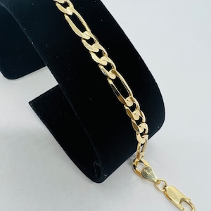 Men&#39;s Bracelet 10k Solid Gold Figaro Link Bracelet 6.5mm 8&quot; 9&quot; CUSTOM LENGTHS OFFERED