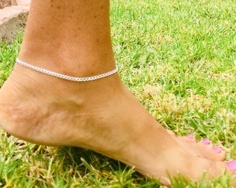 925 Sterling Silver anklet 3mm Cuban link chain ankle bracelet Women's Anklet 9" 10"