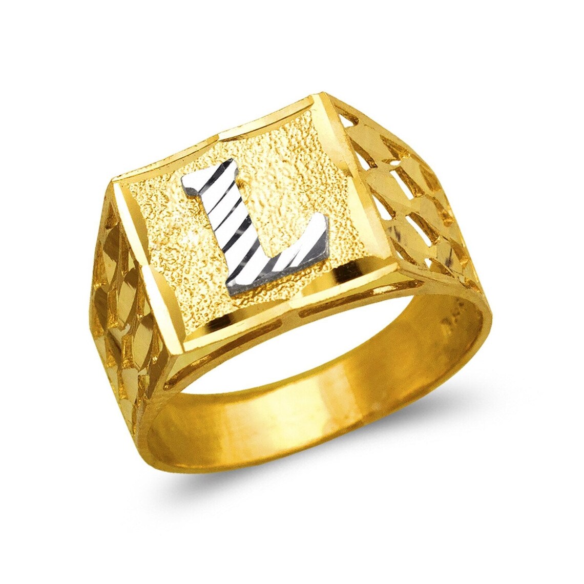 14k Solid Gold Initial Letter Signet Ring Monogram Ring for | Etsy