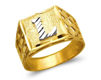 14k Solid Gold Initial Letter Signet Ring Monogram Ring for Men size 7-13