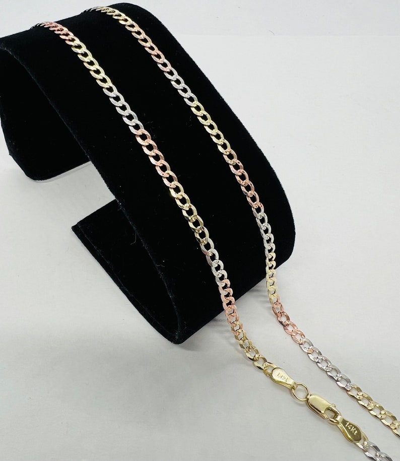 14k Solid Gold Tricolor Cuban Link Chain Women's Men's Diamond Cut ...