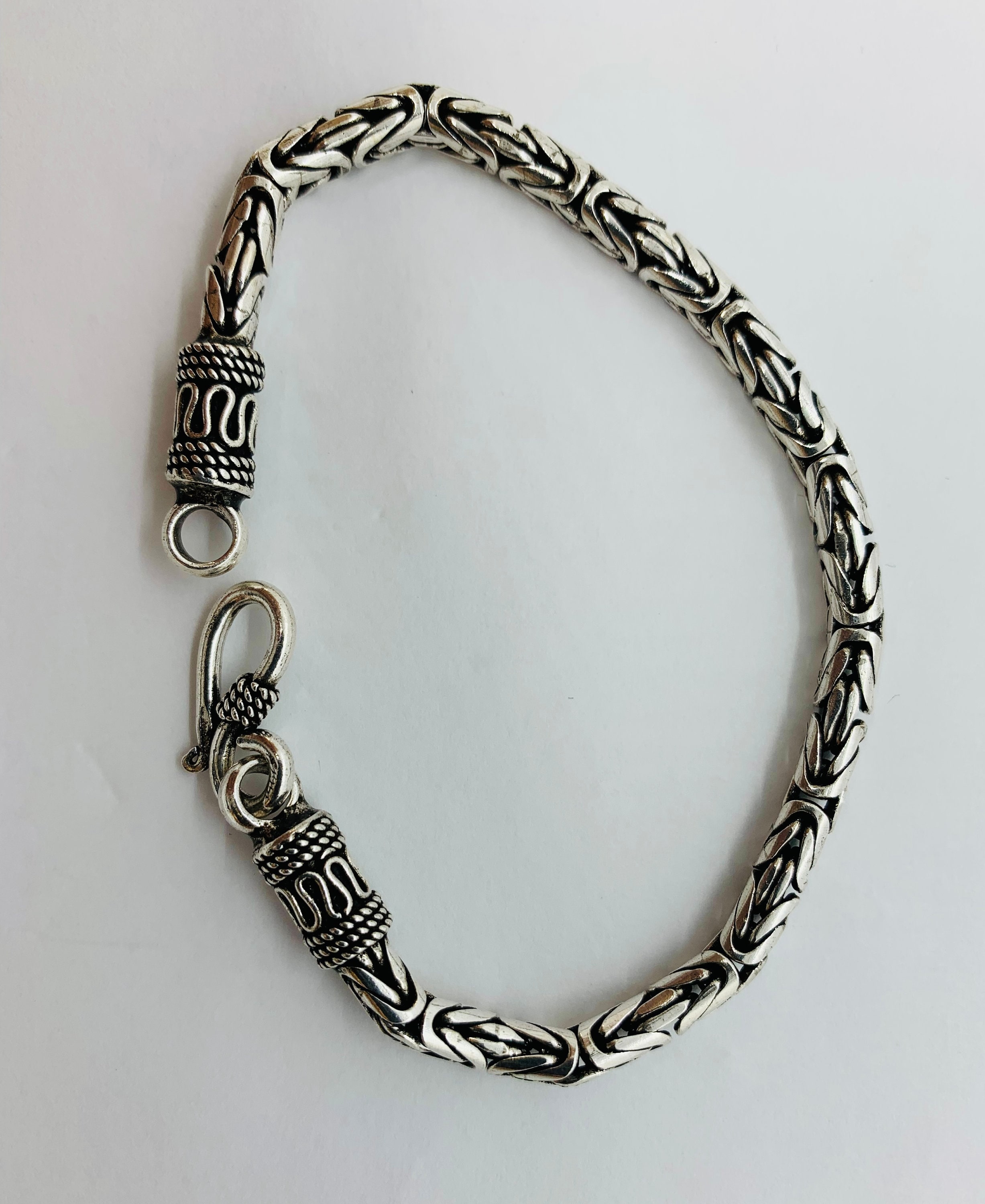 Sterling Silver Bali Byzantine Bracelet, Oxidized Handmade Chain