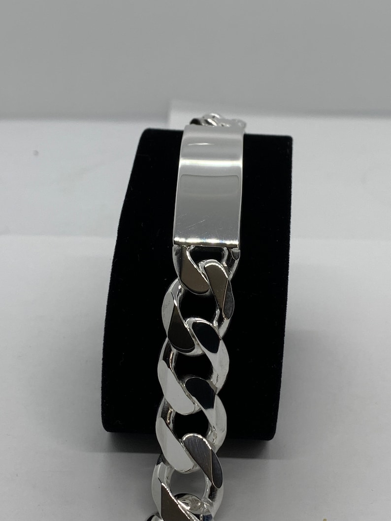 15mm 925 Sterling Silver Men's Cuban Link ID Bracelet Etsy