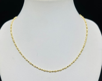 14k Solid Gold Beaded Necklace, Diamond Cut Chain, 16-24 Inch