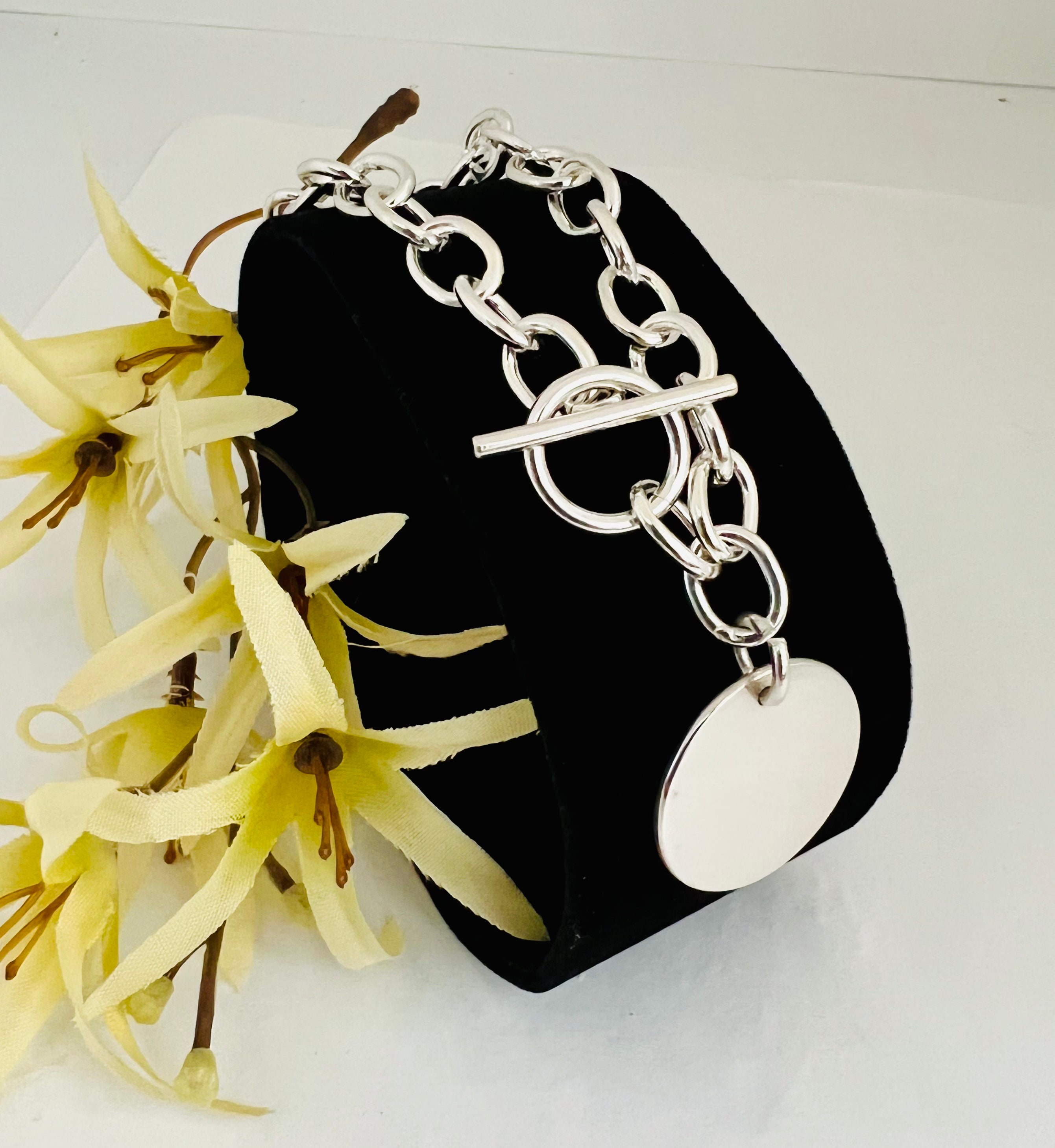 925 Solid Silver Toggle Heart Charm Bracelet, Personalized Rolo Link  Bracelet,5mm,6.5mm,8mm Monogram Custom Bracelet, Gift for Her, Sale 