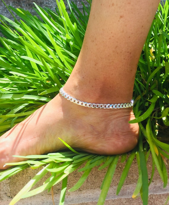 925 Sterling Silver Anklet 6mm Cuban Link Chain Ankle Bracelet