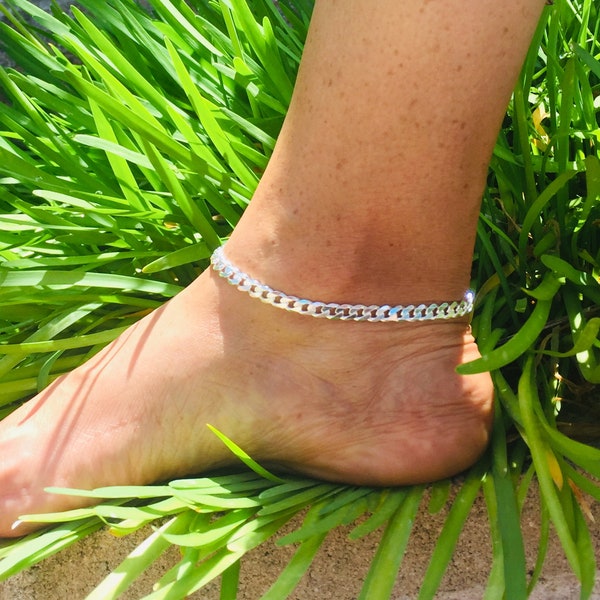 925 Sterling Silver anklet 6mm Cuban link chain ankle bracelet Women's Anklet 9" 10"