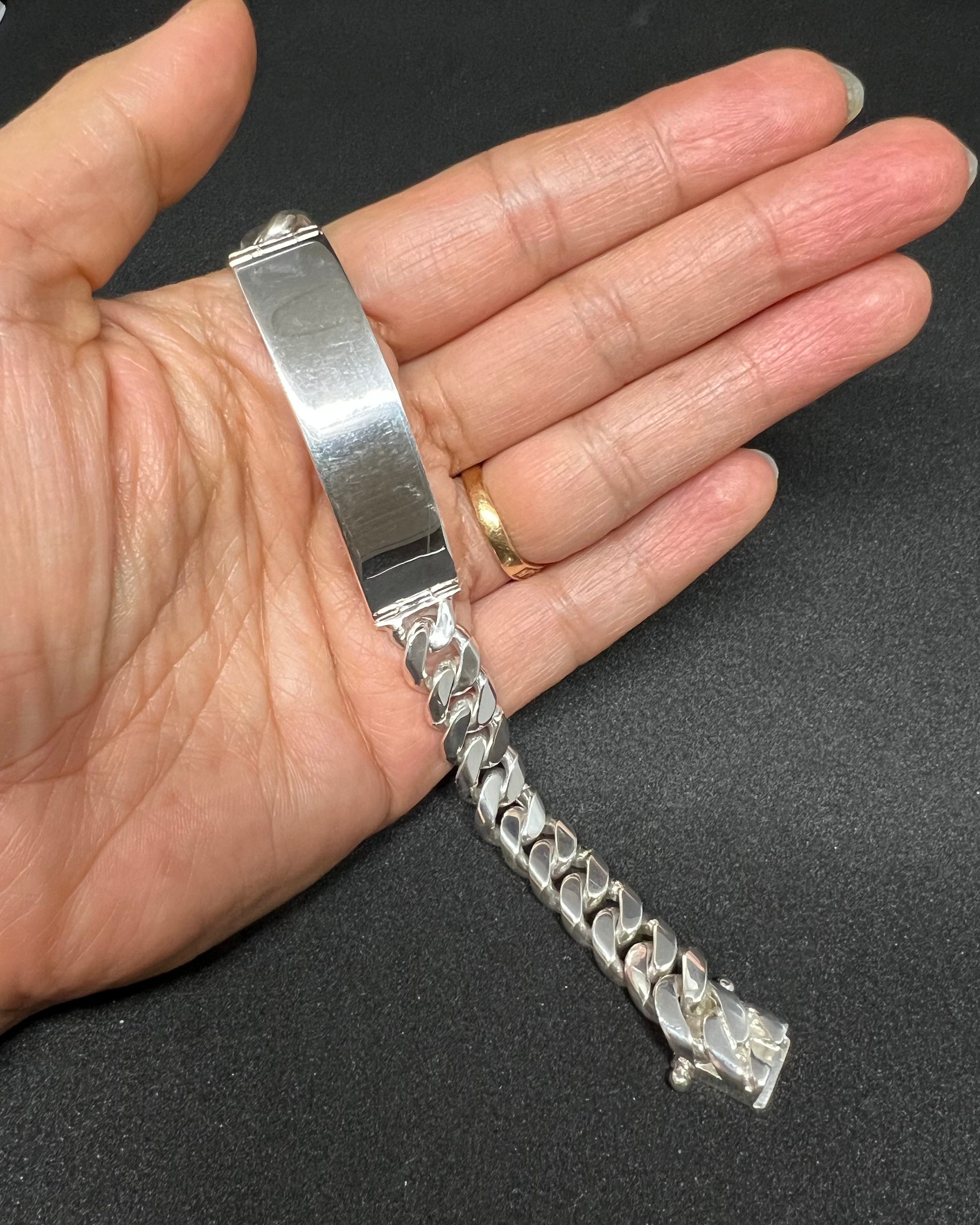 925 Sterling Silver ID Bracelet, Cuban Link, 10mm Solid Bracelet
