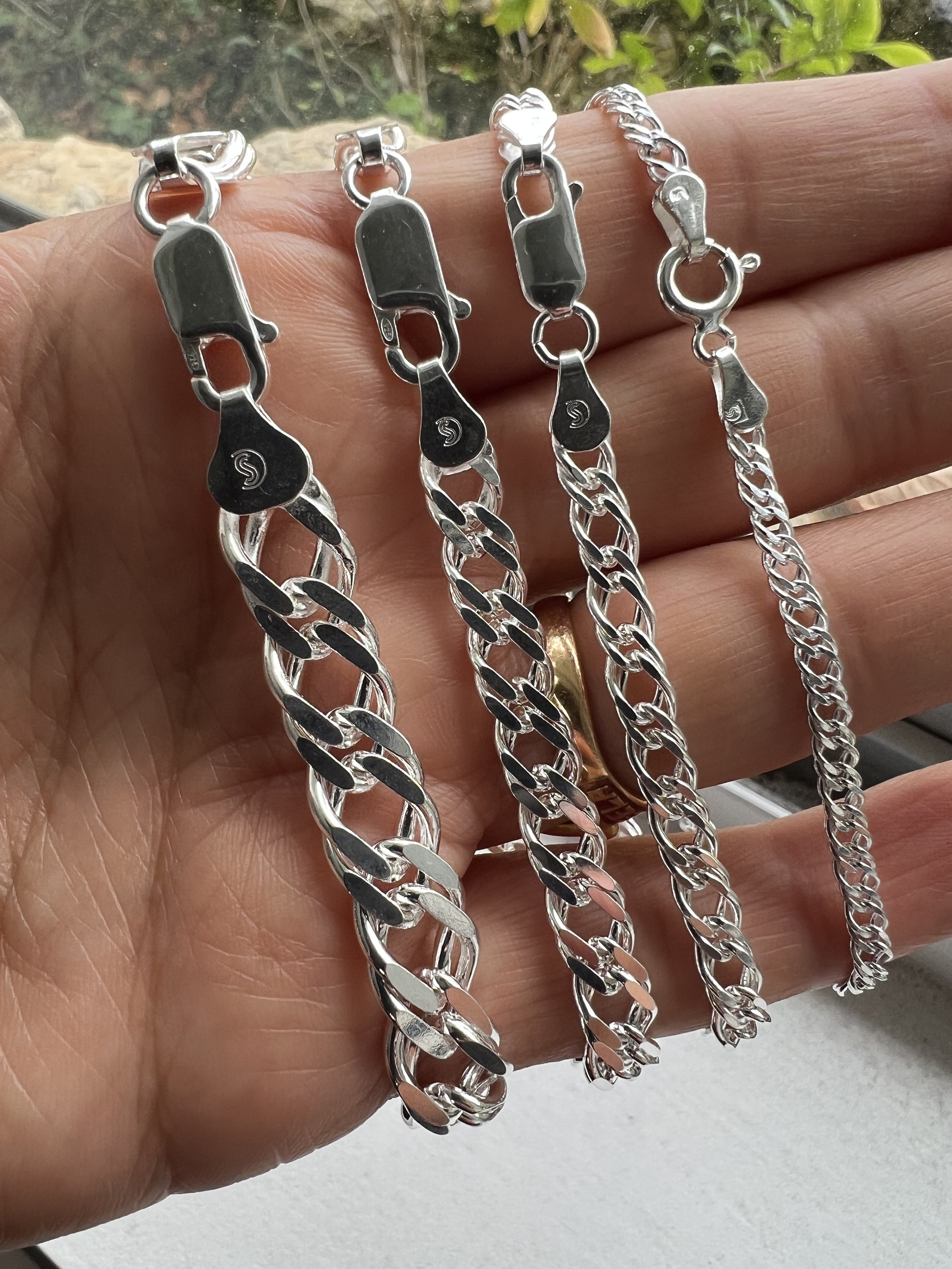 Sterling Silver Double Cuban Link Bracelet, Unisex Rombo Chain - Etsy