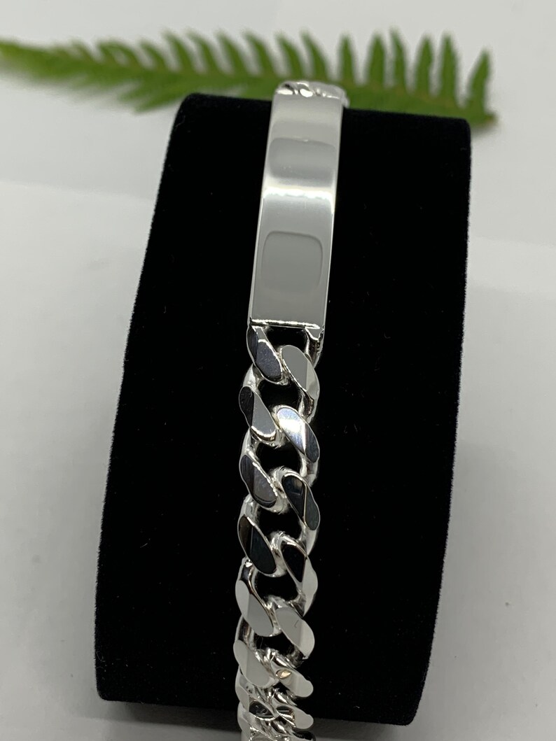 9mm 925 Sterling Silver Men's Cuban Link ID Bracelet Etsy