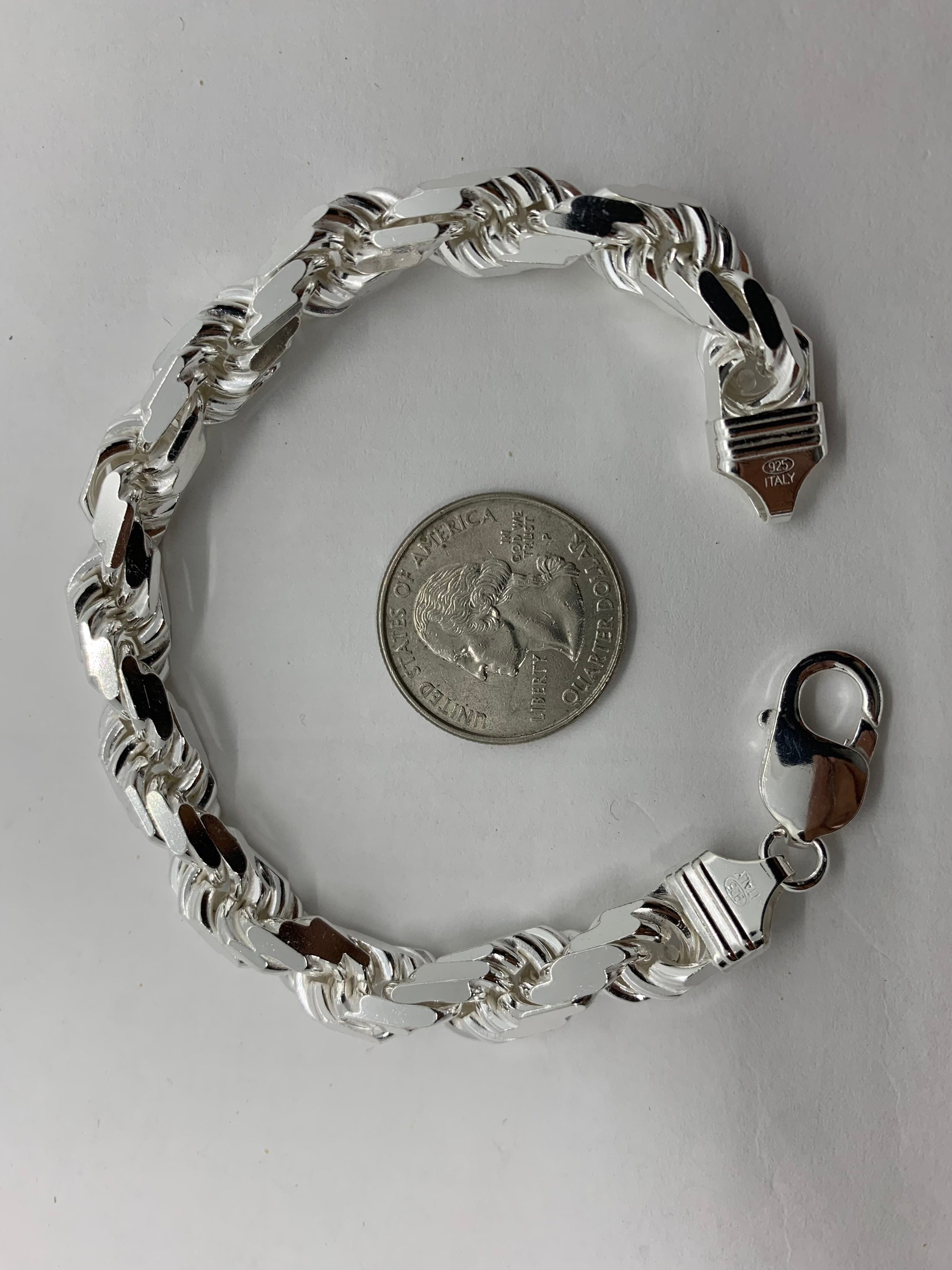 9mm Men's Solid 925 Sterling Silver Handmade Rope Bracelet Etsy UK