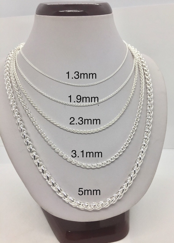 Real Solid 925 Sterling Silver Spiga Rope Wheat Chain Necklace 2
