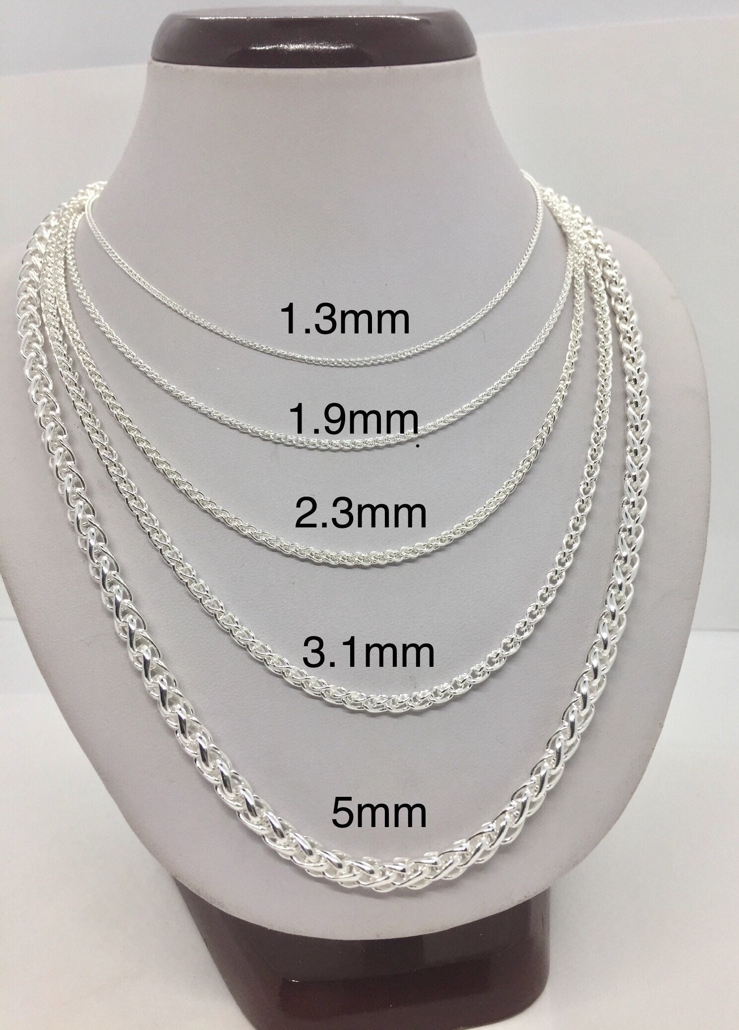925 Sterling Silver Spiga Wheat Chain – 1.3mm to 5mm, Custom