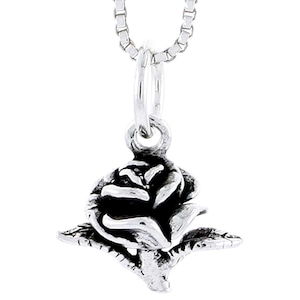 925 Sterling Silver women&#39;s Pendant oxidized Rose 3/4 an inch With or without chain