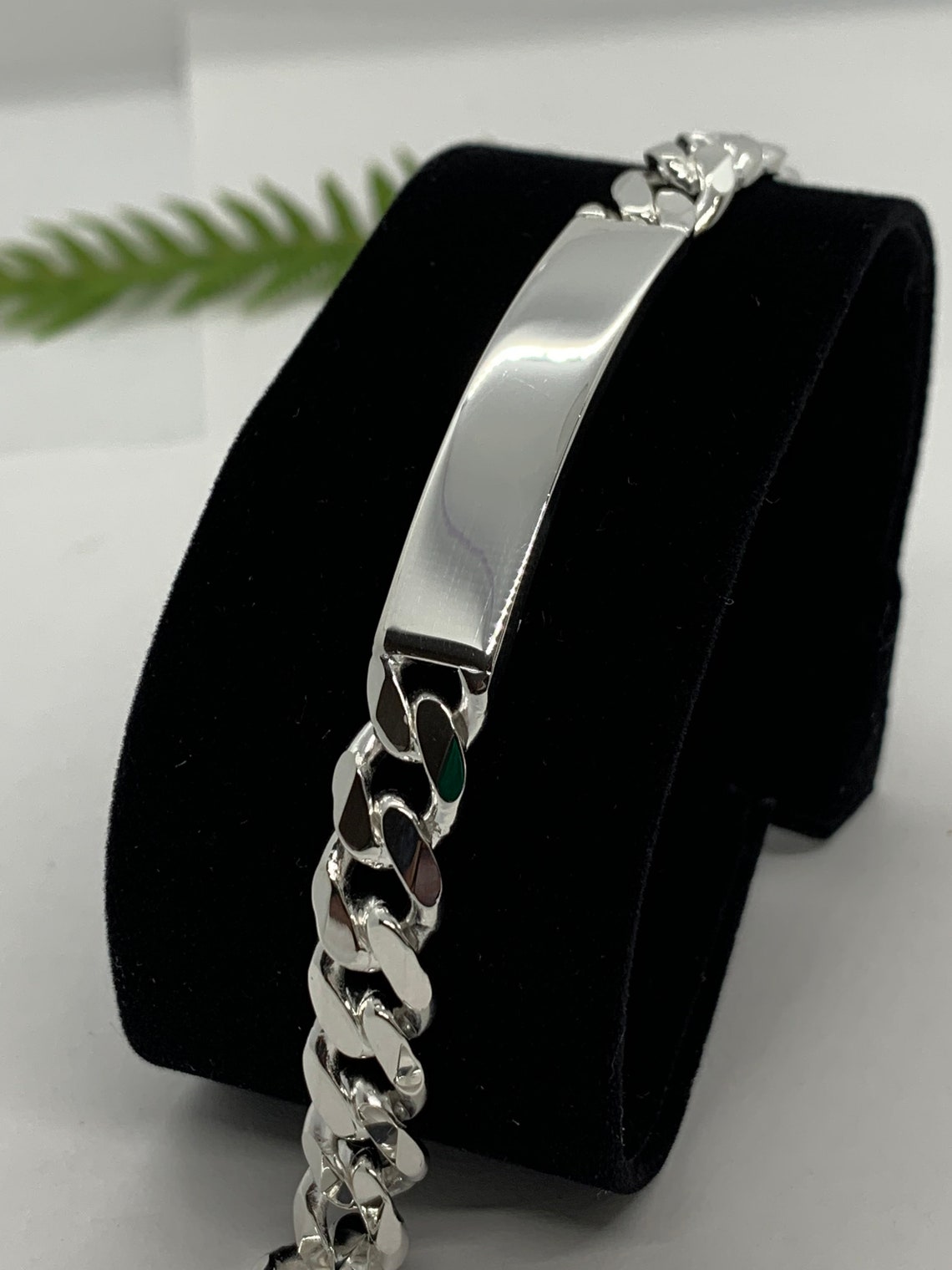 9mm 925 Sterling Silver Men's Cuban Link ID Bracelet Etsy