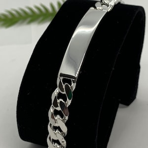 9mm 925 Sterling Silver Men&#39;s Curb Cuban Link ID Bracelet 8&quot; 9&quot; Free Laser Engraving