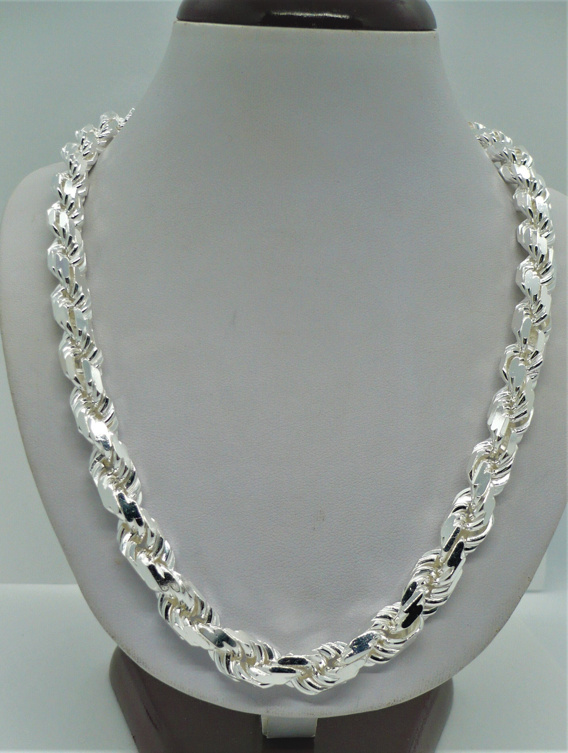 Handmade Rope Chain Necklace 9mm Solid 925 Sterling Silver Men's