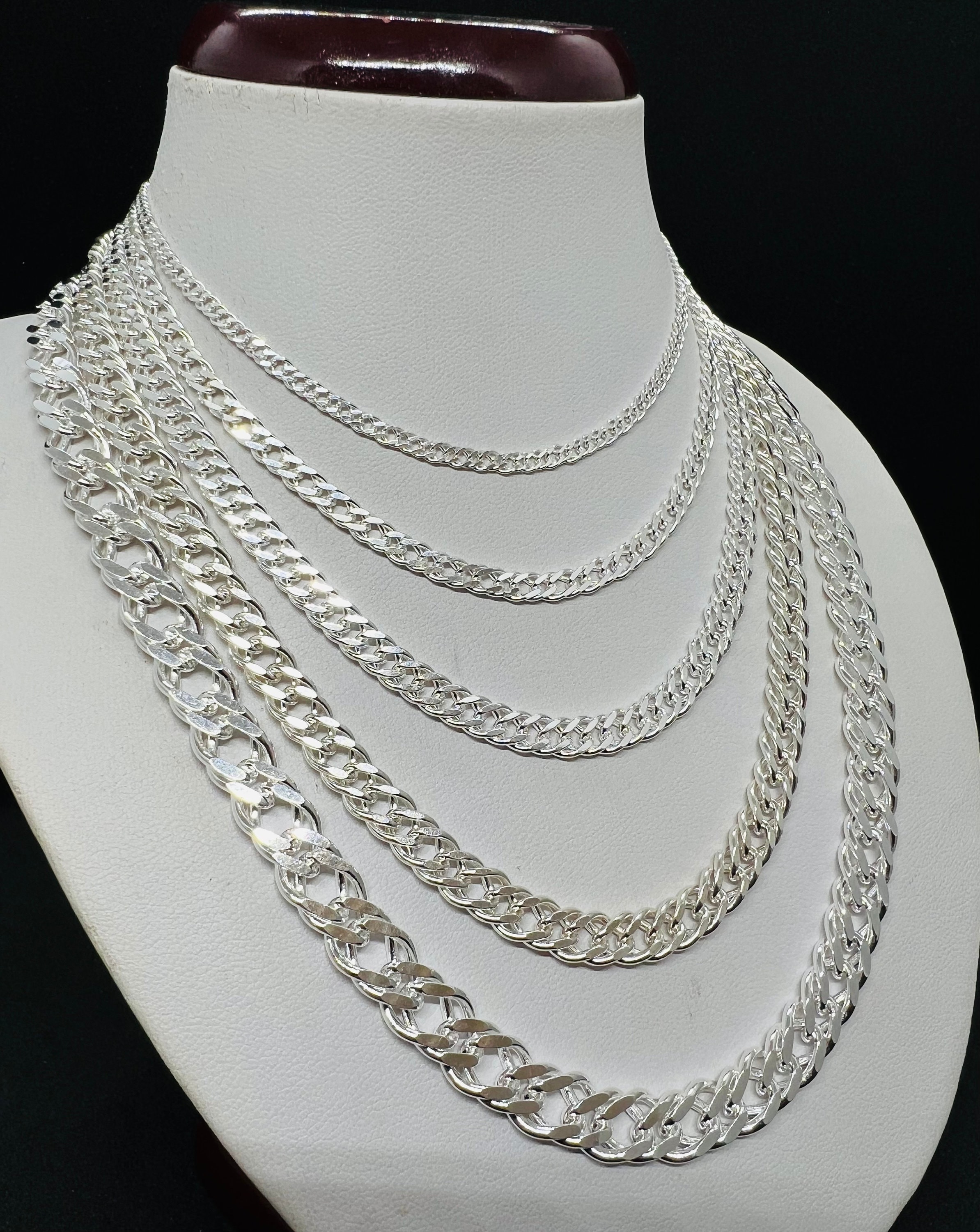 Sterling Silver Double Cuban Link Chain Necklace – Women's Men's
