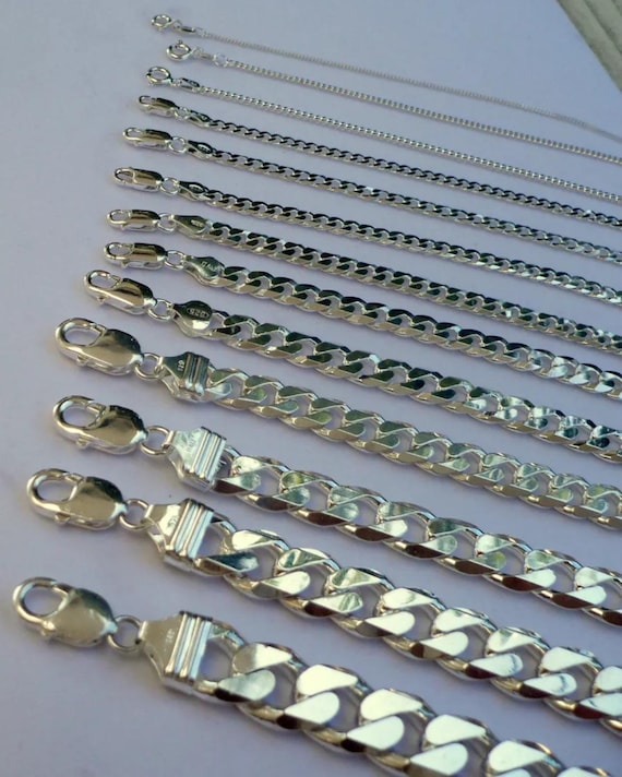 925 Sterling Silver Curb Cuban Link Bracelet Men's Women's 1mm