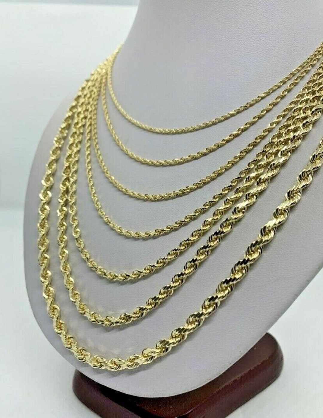 14K Yellow Gold 1mm-5mm Diamond Cut Rope Chain Necklace Bracelet 6- 9.5  Hollow