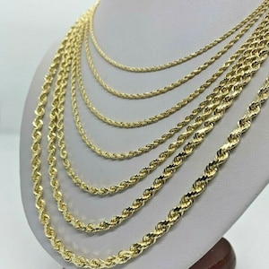 10K Diamond Cut Solid Gold Rope Chain Necklace Men&#39;s Women&#39;s 1.5mm-5mm Size 16&quot;-30&quot; Custom lengths offered