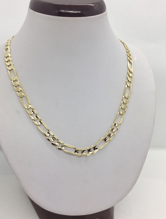 10K Solid Gold Chain Figaro Link Necklace 7mm Men's Women's